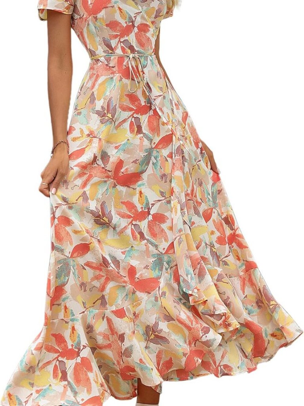 PRETTYGARDEN White Floral Wrap Boho Maxi Dress L #3 - Picture 3 of 9